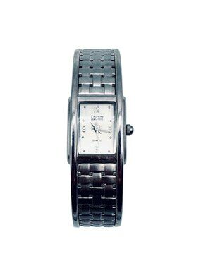 Vintage Kristine Cuff Bracelet Watch Basket Weave Silver Quartz Classic 1980s